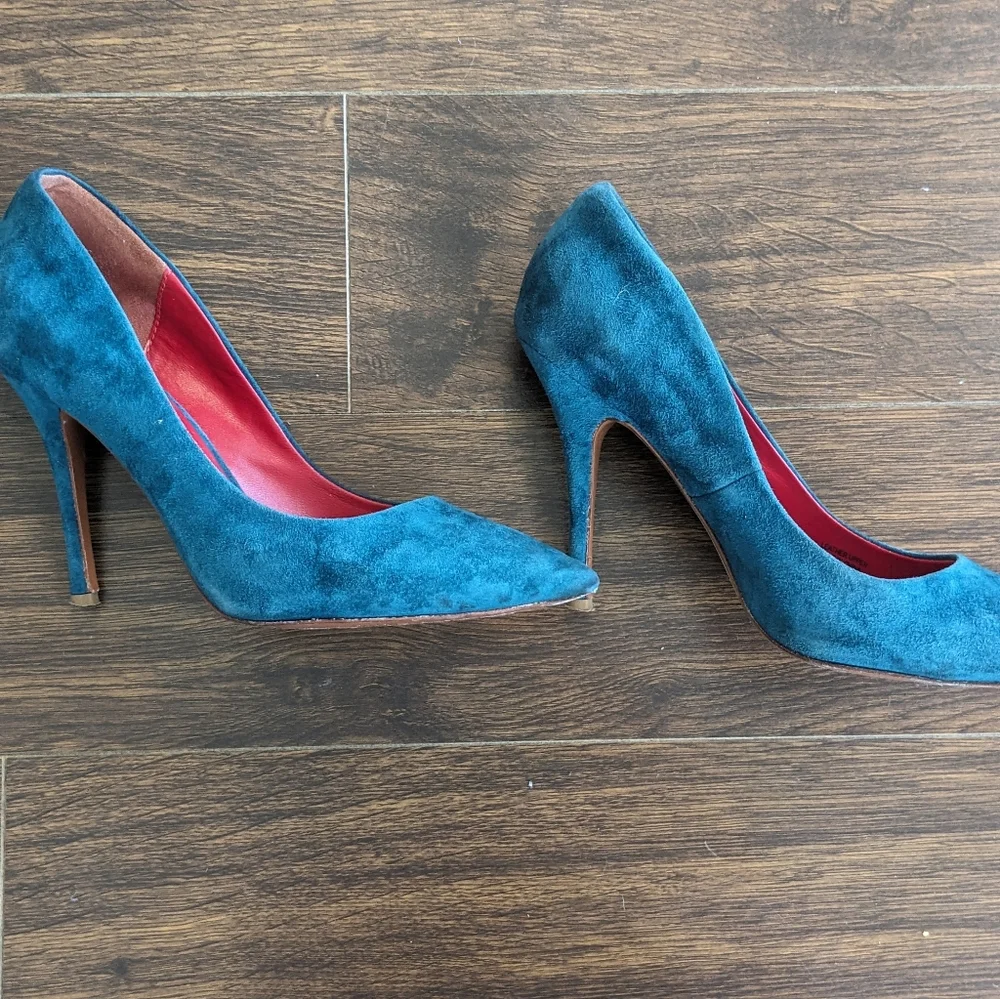 Charles Jourdan teal suede pumps shoes - Picture 6 of 7